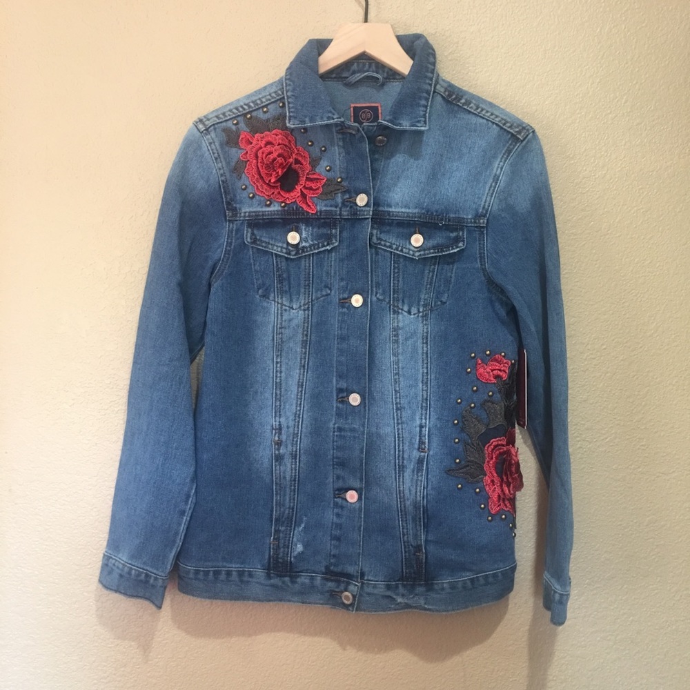 Boom Boom Jeans Oversized 3D Applique Denim Jacket